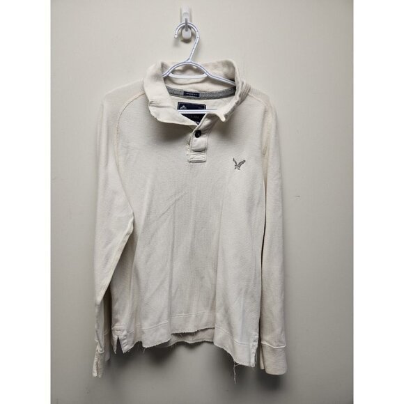 AMERICAN EAGLE men's white 3 button mock sweater pullover with logo XL - Picture 1 of 8